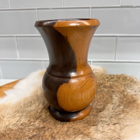 Hand Turned Two-toned Wood Bud Vase Smooth Finish 6” Tall - Picture 2 of 9